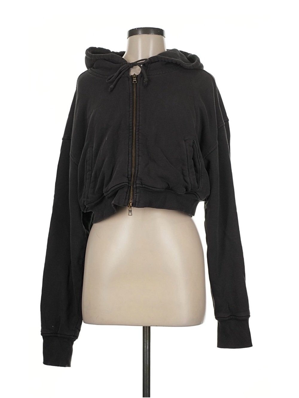 ELWOOD Babydoll Relaxed, Cropped Zip Hoodie Oversized Gray M Core